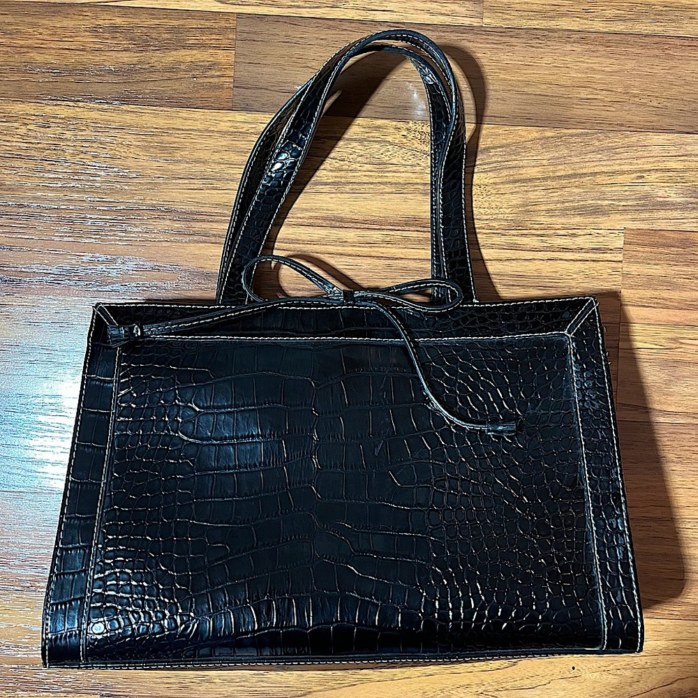 Vintage Y2K Structured Shoulder Purse Faux Crocodile-Embossed Women's Tote Bag